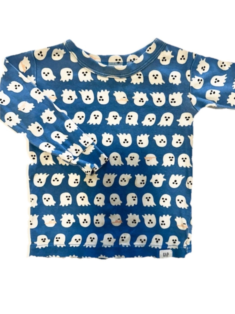 GAP Blue Long-Sleeve Tee with White Ghost Print
